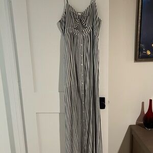 Dark Grey and White Striped Maxi Dress